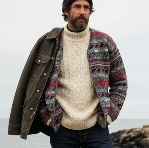 Jacob Jr Vintage 100% Wool Fair Isle Fisherman Grandpa Cardigan M
